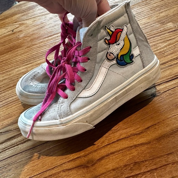 Vans High Top Suede Girls Zip Sneakers Pale Blue Sequin Unicorn - Picture 2 of 11